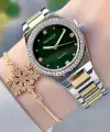 Kadranı Yeşil Kordonu Gold Gümüş Renk Kadın Kol Saati ve Bileklik