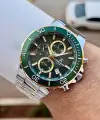 Kadranı Yeşil Kordonu Gold Gümüş Renk İç Göstergeleri Aktif Erkek Kol Saati