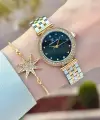 Kadranı Yeşil Kordonu Gold Gümüş Renk 28 Mm Kadın Kol Saati ve Bileklik