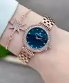 Kadranı Mavi Kordonu Rose Renk 28 Mm Kadın Kol Saati ve Bileklik