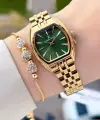 Kadranı Yeşil Kordonu Gold Renk Kadın Kol Saati ve Bileklik
