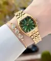 Kadranı Yeşil Kordonu Gold Renk Kadın Kol Saati ve Bileklik
