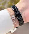 Kasası Rose Kordonu Siyah Renk 24 Mm Kadın Kol Saati ve Bileklik