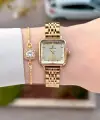 Kasası ve Kadranı Gold Renk 24 Mm Kadın Kol Saati ve Bileklik
