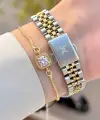 Gold Gümüş Renk 28 Mm Kadın Kol Saati ve Bileklik