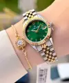 Kadranı Yeşil Kordonu Gold Gümüş Renk 28 Mm Kadın Kol Saati ve Bileklik