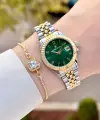 Kadranı Yeşil Kordonu Gold Gümüş Renk 28 Mm Kadın Kol Saati ve Bileklik