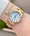 Gold Renk Rakamlı Kadın Kol Saati ve Bileklik