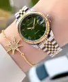 Kadranı Yeşil Kordonu Gold Gümüş Renk Takvimli 35 Mm Kadın Kol Saati ve Bileklik