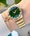 Kadranı Yeşil Kordonu Gold Renk 32 Mm Kadın Kol Saati ve Bileklik