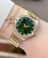 Kadranı Yeşil Kordonu Gold Renk 32 Mm Kadın Kol Saati ve Bileklik