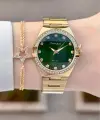 Kadranı Yeşil Kordonu Gold Renk 32 Mm Kadın Kol Saati ve Bileklik