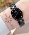 Kasası Rose Kordonu Siyah Renk Kadın Kol Saati ve Bileklik