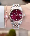 Kadranı Mor Kordonu Rose Gümüş Renk Hediye Paketli Kadın Kol Saati + Bileklik