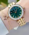 Kadranı Yeşil Kordonu Gold Renk 34 Mm Kadın Kol Saati ve Bileklik