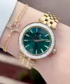 Kadranı Yeşil Kordonu Gold Renk 34 Mm Kadın Kol Saati ve Bileklik