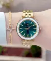 Kadranı Yeşil Kordonu Gold Renk 34 Mm Kadın Kol Saati ve Bileklik