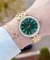 Kadranı Yeşil Kordonu Gold Renk 34 Mm Kadın Kol Saati ve Bileklik