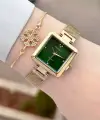 Kadranı Yeşil Kordonu Gold Renk Kadın Kol Saati ve Bileklik