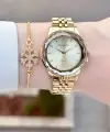 Gold Renk 33 Mm Kadın Kol Saati ve Bileklik