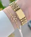 Gold Renk 33 Mm Kadın Kol Saati ve Bileklik