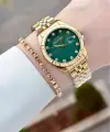Kadranı Yeşil Kordonu Gold Renk 32 Mm Takvimli Kadın Kol Saati ve Bileklik