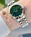 Kadranı Yeşil Kordonu Gold Gümüş Renk 32 Mm Kadın Kol Saati ve Bileklik