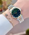 Kadranı Yeşil Kordonu Gold Gümüş Renk 32 Mm Kadın Kol Saati ve Bileklik