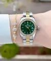 Kadranı Yeşil Kordonu Gold Gümüş Renk 30 Mm Kadın Kol Saati ve Bileklik