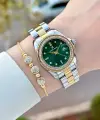 Kadranı Yeşil Kordonu Gold Gümüş Renk 30 Mm Kadın Kol Saati ve Bileklik