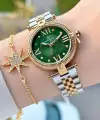 Kadranı Yeşil Kordonu Gold Gümüş Renk 32 Mm Kadın Kol Saati ve Bileklik