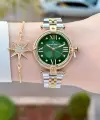 Kadranı Yeşil Kordonu Gold Gümüş Renk 32 Mm Kadın Kol Saati ve Bileklik