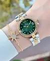 Kadranı Yeşil Kordonu Gold Gümüş Renk 32 Mm Kadın Kol Saati ve Bileklik
