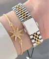 Gold Gümüş Renk 32 Mm Kadın Kol Saati ve Bileklik