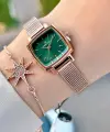 Kadranı Yeşil Kordonu Rose Renk Hediye Paketli Kadın Kol Saati ve Bileklik