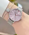 Kadranı Pembe Kordonu Gümüş Renk Kadın Kol Saati ve Bileklik
