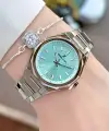 Kadranı Su Yeşili Kordonu Gümüş Renk 33 Mm Kadın Kol Saati ve Bileklik