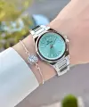 Kadranı Su Yeşili Kordonu Gümüş Renk 33 Mm Kadın Kol Saati ve Bileklik