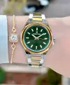 Kadranı Yeşil Kordonu Gold Gümüş Renk 33 Mm Kadın Kol Saati ve Bileklik