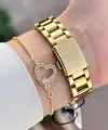 Gold Renk 34 Mm Kadın Kol Saati ve Bileklik