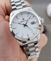 Kadranı Beyaz Kordonu Gümüş Renk Takvimli Erkek Kol Saati