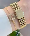 Gold Renk 34 Mm Hediye Paketli Kadın Kol Saati ve Bileklik