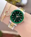 Kadranı Yeşil Kordonu Gold Gümüş Renk 34 Mm Kadın Kol Saati ve Bileklik