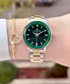 Kadranı Yeşil Kordonu Gold Gümüş Renk 34 Mm Kadın Kol Saati ve Bileklik