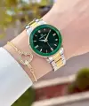 Kadranı Yeşil Kordonu Gold Gümüş Renk 34 Mm Kadın Kol Saati ve Bileklik