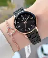 Kasası Rose Kordonu Siyah Renk 34 Mm Kadın Kol Saati ve Bileklik