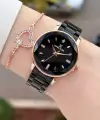 Kasası Rose Kordonu Siyah Renk 34 Mm Kadın Kol Saati ve Bileklik