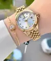 Gold Renk 34 Mm Hediye Paketli Kadın Kol Saati ve Hediye Baget Bileklik