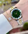 Kadranı Yeşil Gold Gümüş Renk 30 Mm Kadın Kol Saati ve Bileklik