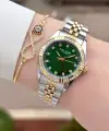 Kadranı Yeşil Gold Gümüş Renk 30 mm Kadın Kol Saati ve Bileklik